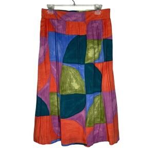 Gilli Multicolor Abstract Print Pleated Skirt Women's Size L Midi Length NWT